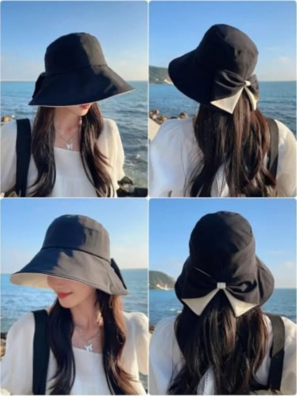 Stylish Wide Brim Bowknot Sun Hat - UPF50+ Foldable Travel Beach Accessory